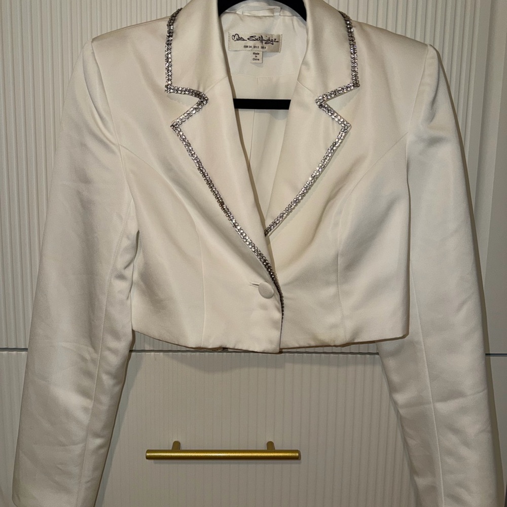 Miss Selfridge Ivory Cropped Blazer with Rhinestone Trim